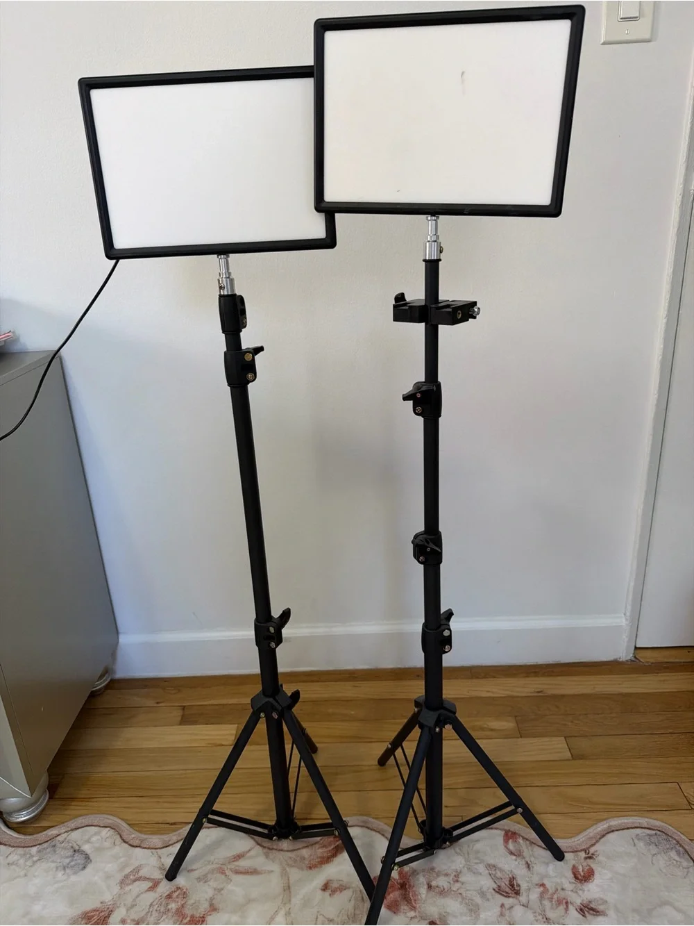 Pair of Adjustable LED Panel Lights on Tripods - Black/White